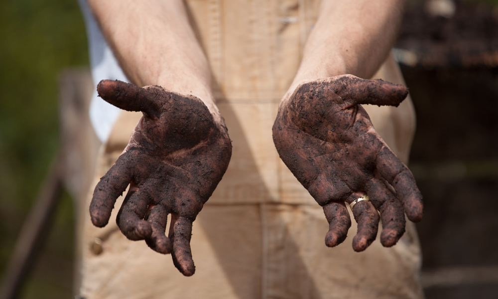 getting our hands messy in the compost 