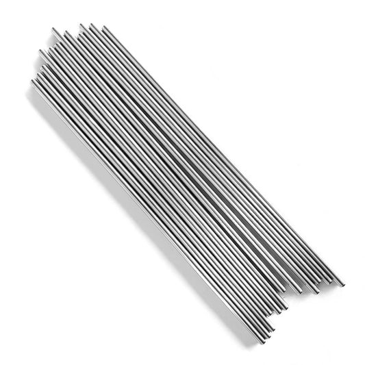 A group of Piper & Leaf Tea Co. stainless steel straws - 12 Pack (8.5") with silicone tips on a white background.
